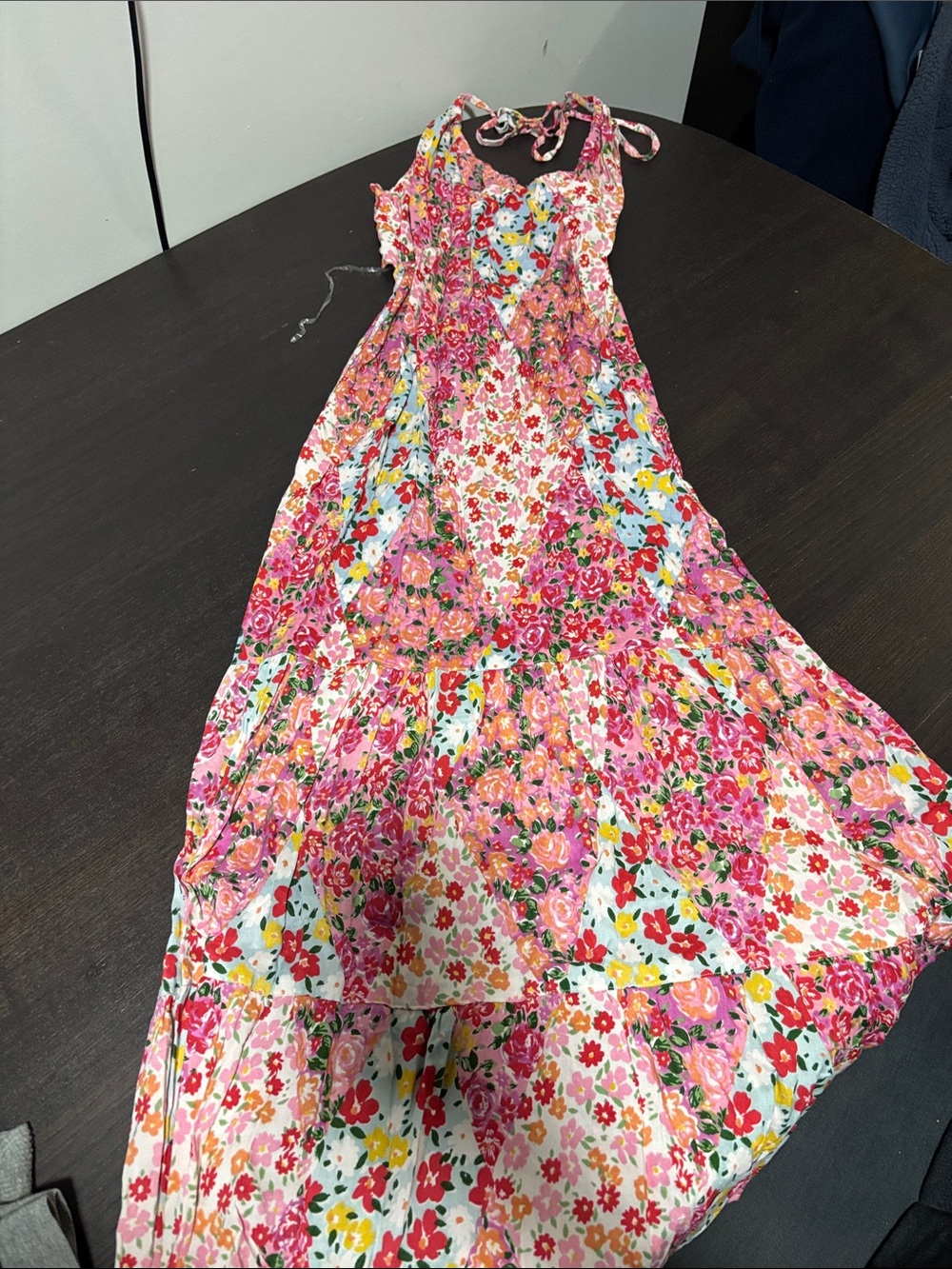 Girls' Pink Floral Halter Maxi Dress